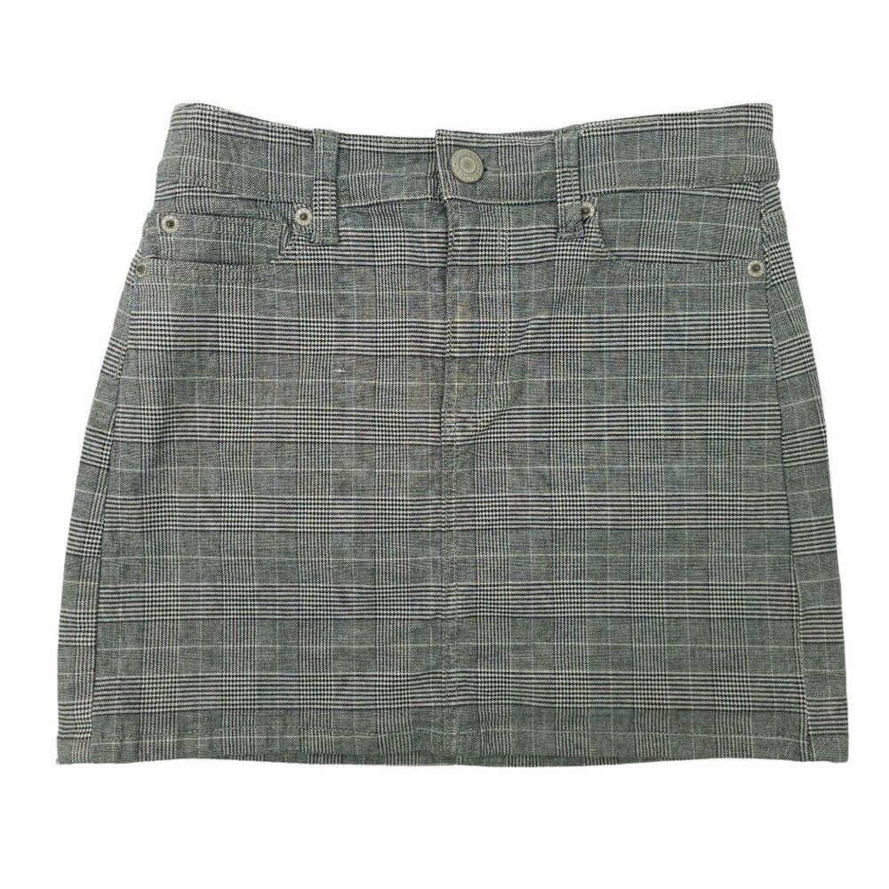American Eagle Super Stretch Hi Rise Check Mini Skirt Womens Size 00 Gray White